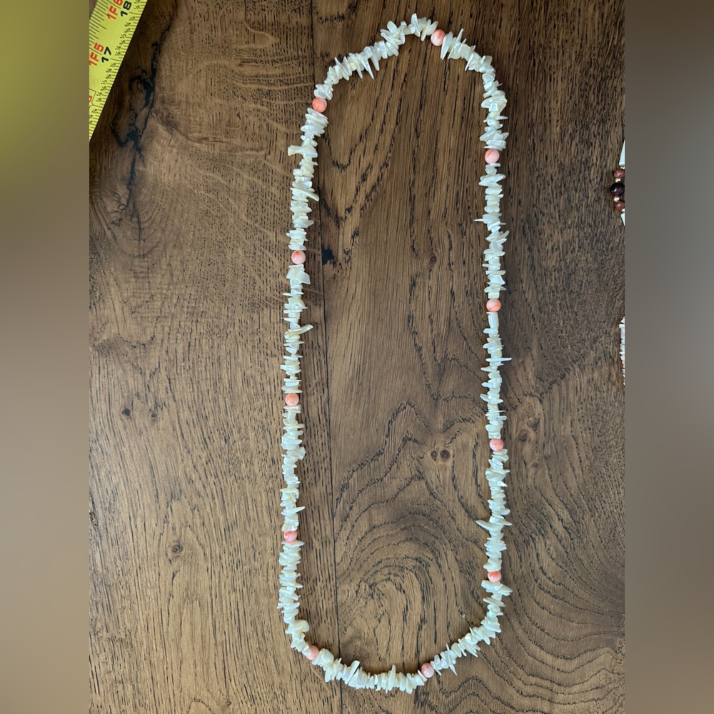 White Shell Necklace with Pink Bead Accents